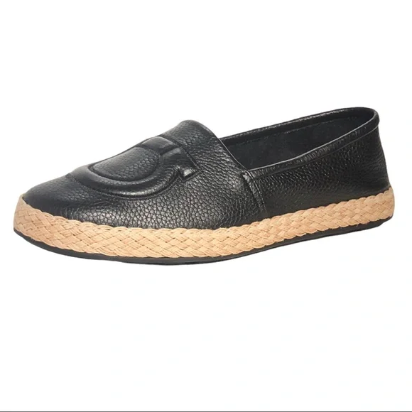 Salvatore Ferragamo Black and Tan Espadrilles Salvatore Ferragamo Black Leather And Jute Espadrilles Size  main image 2